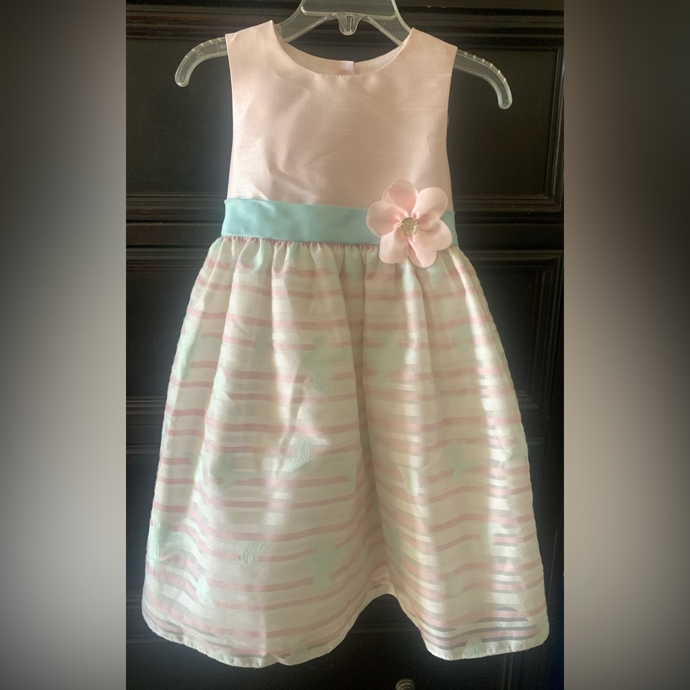 Pastourelle Pink and Mint Floral Waist Sash Dress